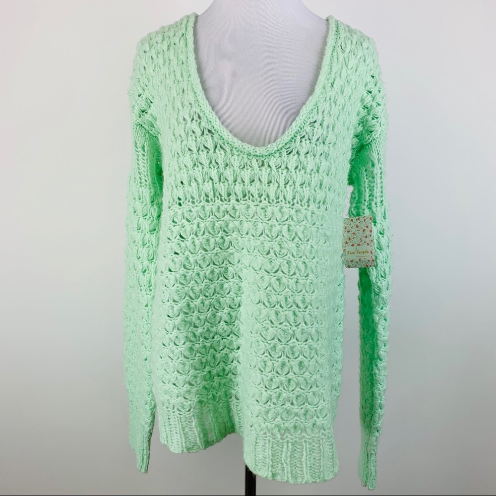 Free People Sea Mist Crashing Waves Sweater Sz XS - Picture 3 of 8